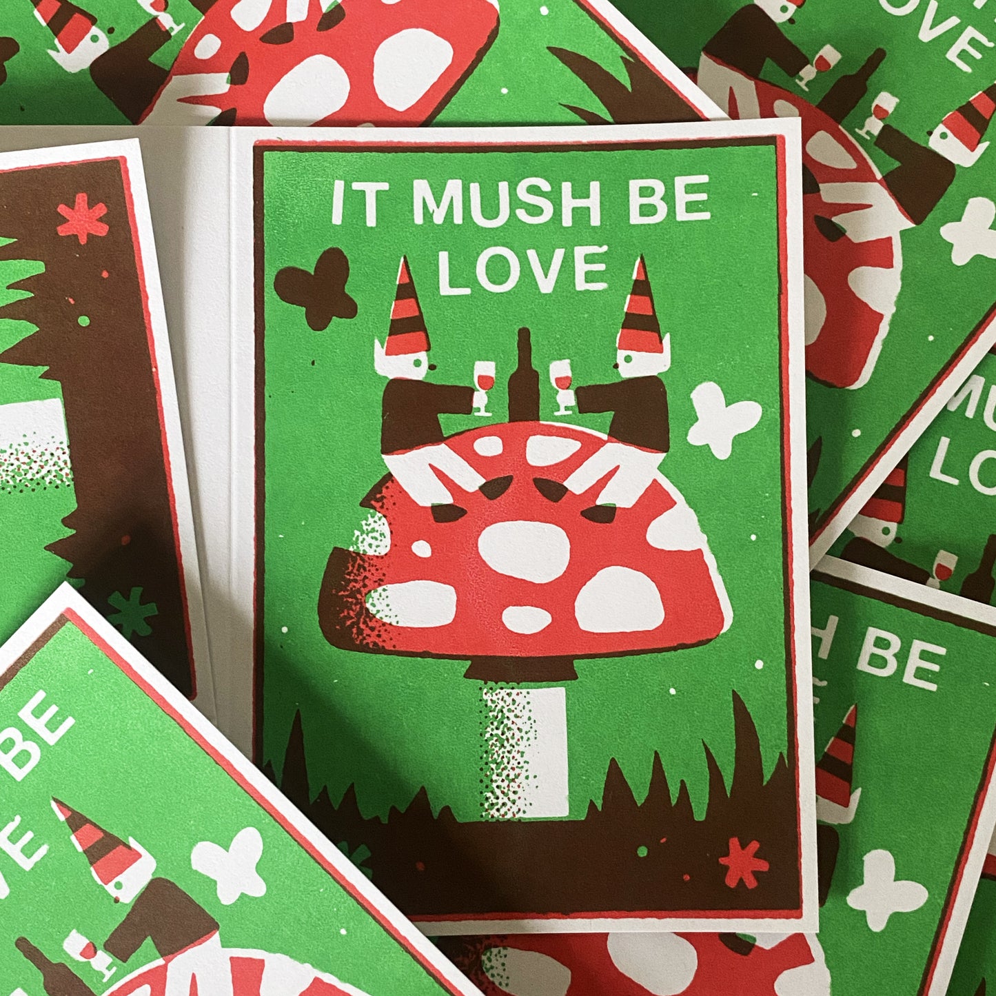 It Mush Be Love - Mushroom Gnome Greetings Card